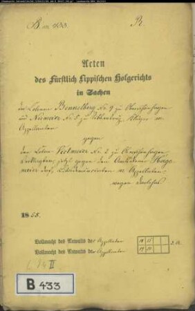 Benkelberg, Oberschönhagen Nr. 9 und Niemeier, Sibbentrup Nr. 5 gegen Kolon Vietmeier, Oberschönhagen Nr. 2, jetzt Amtsdiener Hagemeier in Oberschönhagen, Niemeier zu Sibbentrup, Viethmeier Nr. 2 zu Oberschönhagen - Darlehn