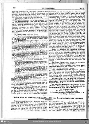 Bericht über die Lehrlingsarbeitenprüfung 1919 des Zentralverbandes der Deutschen Uhrmacher