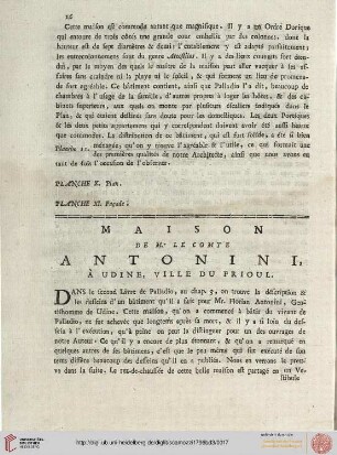 Maison de Mr. Le Comte Antonini à Udine