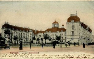 Postkartenalbum August Schweinfurth mit Karlsruher Motiven. "Karlsruhe - Reichspost"