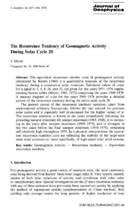 The recurrence tendency of geomagnetic activity during solar cycle 20