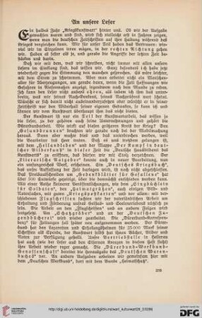 An unsere Leser