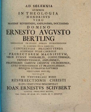 Programma quo ex universali fide resurrectionis Christi illius veritatem demonstrat
