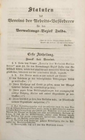 Statuten des Vereins der Arbeits-Beförderer für den Verwaltungs-Bezirk Fulda.