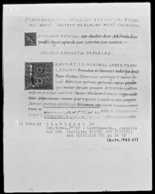 Augustinus, Psalmenkommentar — Initialen N(OTUS EST TITULUS) und E(XAUDIAT TE), Folio 62verso