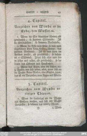 5. Capitel. Vorzeichen vom Winde an einigen Thieren.