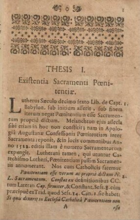Thesis I. Existentia Sacramenti Poenitentiae.