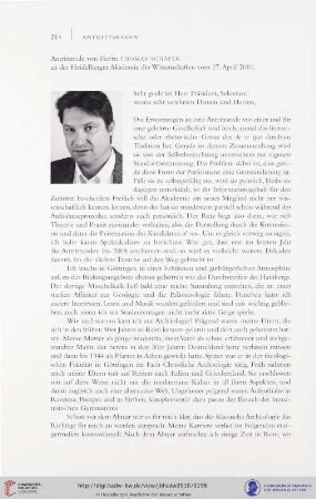 Antrittsrede von Herrn Thomas Schäfer an der Heidelberger Akademie der Wissenschaften vom 17. April 2010