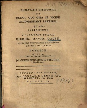 Dissertatio Osteologica De Modo, Quo Ossa Se Vicinis Accommodant Partibus
