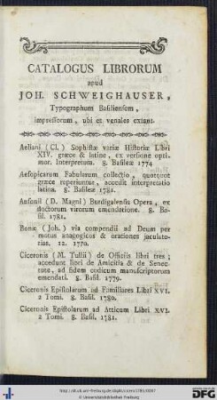 Catalogus Librorum.