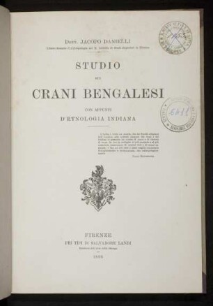 Studio Sui Crani Bengalesi Con Appunti D'Etnologia Indiana