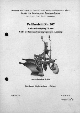 Anbau-Beetpflug B 110