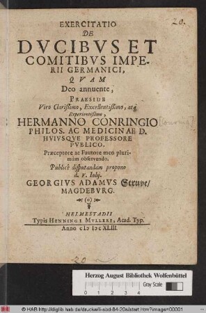 Exercitatio De Ducibus Et Comitibus Imperii Germanici