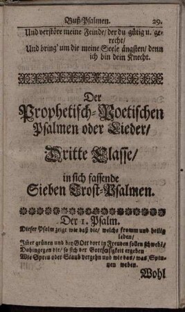 Der Prophetisch-Poetischen Psalmen oder Lieder / Dritte Classe / in sich fassende Sieben Trost-Psalmen.