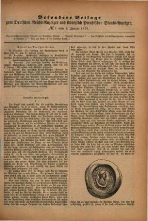 Deutscher Reichs-Anzeiger und Königlich Preußischer Staats-Anzeiger. Besondere Beilage zum Deutschen Reichs-Anzeiger und Königlich-Preußischen Staats-Anzeiger. 1873