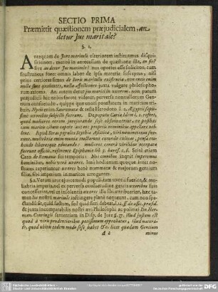 Sectio Prima Praemittit quaestionem praejudicialem, an detur Jus maritale