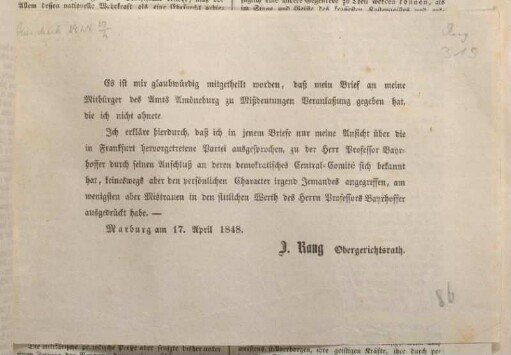 Es ist mir glaubwürdig mitgetheilt worden, ...