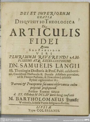Disquisitio theologica de articulis fidei