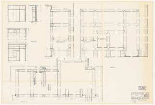 Nachrichtentechnische Institute der Technischen Universität Berlin Institut für Technische Akustik: Wände, Einbauschränke: Schrankdetail, 1 Ansicht 1:20, 1 Grundriss 1:20, 2 Schnitte 1:20, 4 Details 1:1