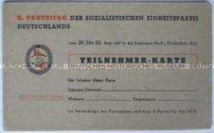 Teilnehmerkarte am 2. Parteitag der SED