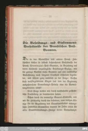 Die Besoldungs- und Einkommens-Verhältnisse der Preußischen Post-Beamten.