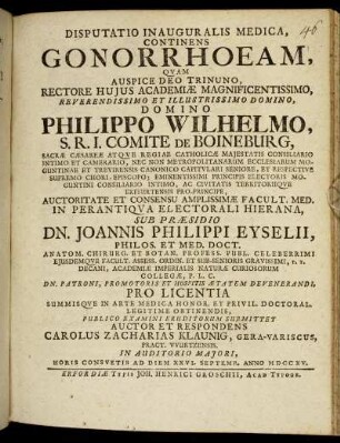 Disputatio Inauguralis Medica, Continens Gonorrhoeam