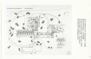 Krankenhaus Itzehoe (Diplomarbeit bei Bernhard Hermkes): Grundrisse Erdgeschoss 1:200 und Krankenzimmer Infektionspflegegruppe 1:100