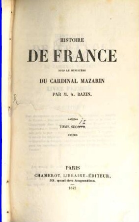 Histoire de France sous le Ministère du Cardinal Mazarin, 2