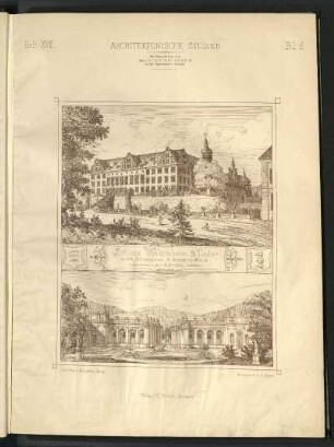 Schloss Weikersheim. Schlossgarten und Orangerie. Perspektivische Ansichten