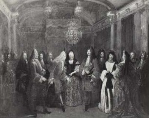 Empfang des sächsischen Kurprinzen Friedrich August II. durch Ludwig XIV. im Schloß Fontainbleau (27.9.1714)