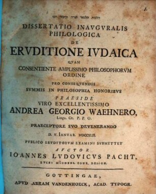 Diss. inaug. philol. de eruditione Iudaica