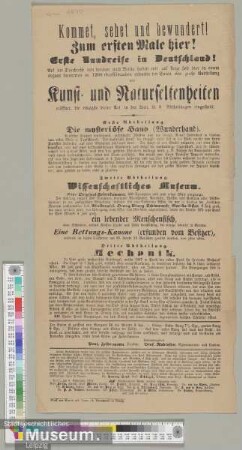 Kommet, sehet und bewundert! Zum ersten Male hier! Erste Rundreise in Deutschland!