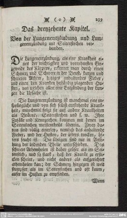 Das dreyzehente Kapitel. Von der Lungenentzündung und Lungenentzündung mit Seitenstechen verbunden