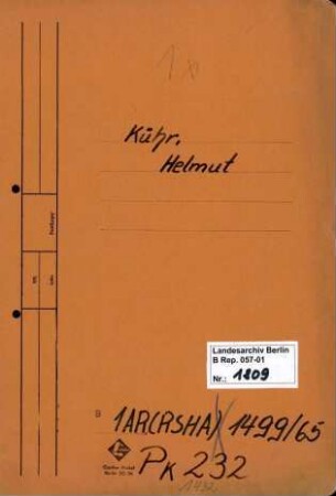 Personenheft Helmut Kühr (*27.10.1913, +17.05.1943), Kriminalassistent, Kriminalrat