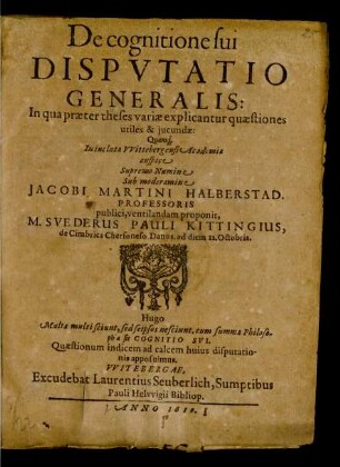 De cognitione sui Disputatio Generalis