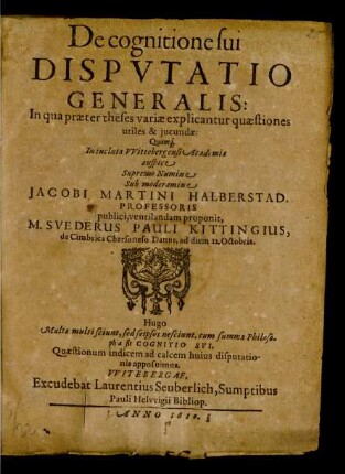 De cognitione sui Disputatio Generalis