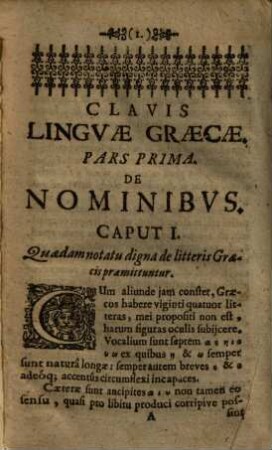 Clavis Linguæ Græcæ Partes quatuor Sev Facilis Methodus addiscendi Linguam Græcam