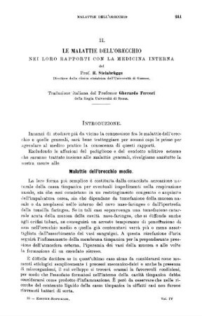 II. Le Malattie Dell'Orecchio Nel Loro Rapporti Con La Medicina Interna