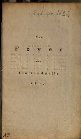 Zur Feyer des fünften Aprils 1807