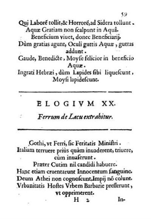 Elogivm XX. Ferrum de Lacu extrahitur.