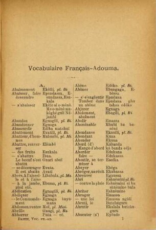 Vocabulaire Français-Adouma : Vocabulaire Adouma-Français
