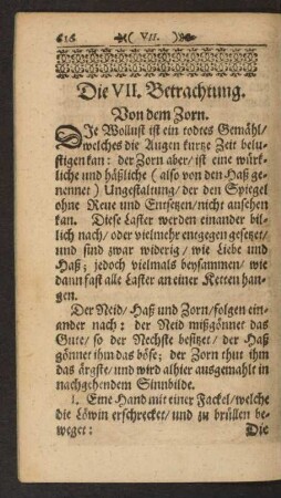 Die VII. Betrachtung. Von dem Zorn.