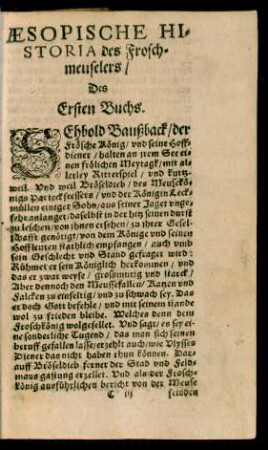 Aesopische Historia des Froschmeuselers/ Des Ersten Buchs.