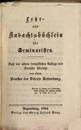 Lehr- und Andachtsbüchlein für Seminaristen