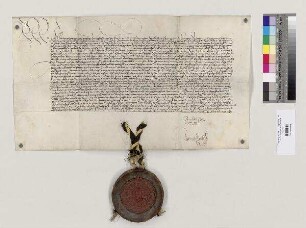 Kaiser Maximilian verleiht Abt Ambrosius [I. Münzer] von St. Emmeram die Regalien des Klosters. S=A