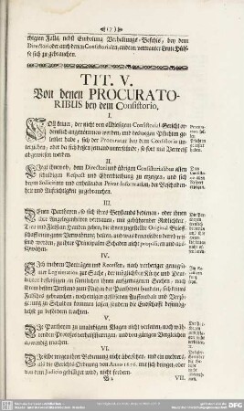 Tit. V. Von denen Procuratoribus bey dem Consistorio