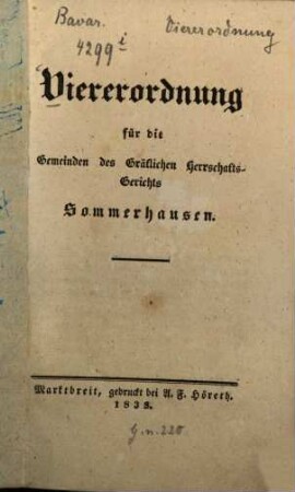 Viererordnung für die Gemeinden des Gräflichen Herrschafts-Gerichts Sommershausen