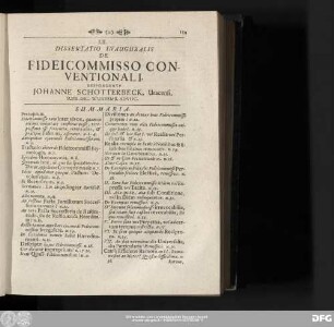 LII. Dissertatio Inauguralis De Fideicommisso Conventionali. Respondente Iohanne Schotterbeck, Uracensi. Supr. Dic. Wurtemb. Advoc.