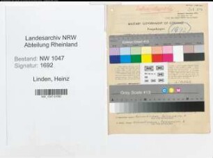 Entnazifizierung Heinz Linden , geb. 26.01.1908 (Kaufmann)