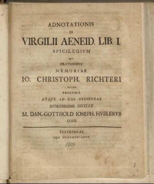 Adnotationis In Virgilii Aeneid. Lib. I. Spicilegivm